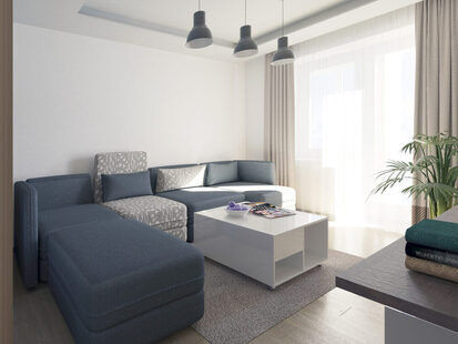 Фото № 4: Дизайн-проект зала 18.7  м² стиль Контемпорари для ЖК Соседи 2