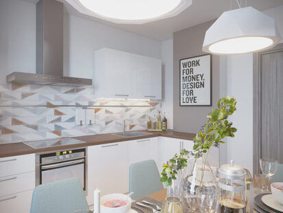 Фото № 2: Дизайн-проект кухни 13.7  м² стиль Модернизм для ЖК Времена года