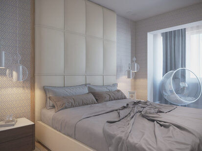 Фото № 1: Дизайн-проект спальни 12.2  м² стиль Модернизм для ЖК Времена года