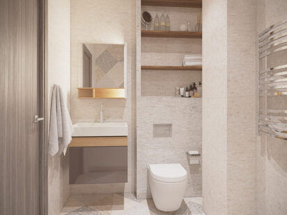 Фото № 1: Дизайн-проект совмещенного санузла 4.0  м² стиль Модернизм для ЖК Времена года