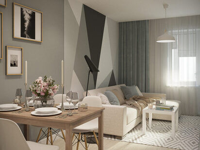 Фото № 1: Дизайн-проект кухни-гостиной 19.4  м² стиль Минимализм для ЖК PLAZA