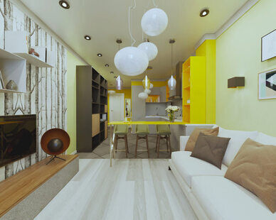 Фото № 1: Дизайн-проект кухни-гостиной 23.6  м² стиль Модернизм для ЖК PLAZA