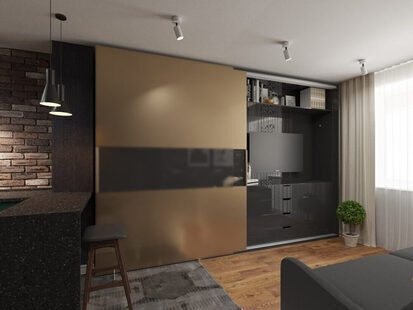 Фото № 2: Дизайн-проект кухни-гостиной 17.8  м² стиль Лофт для ЖК PLAZA