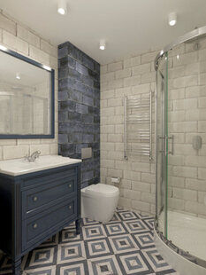 Фото № 1: Дизайн-проект совмещенного санузла 3.6  м² стиль Современная классика для ЖК Новый город