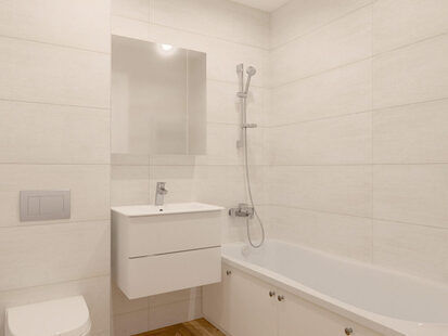 Фото № 1: Дизайн-проект совмещенного санузла 3.7  м² стиль Современная классика для ЖК Новый город