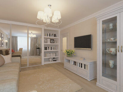 Фото № 2: Дизайн-проект зала 17.6  м² стиль Модернизм для ЖК Новый город