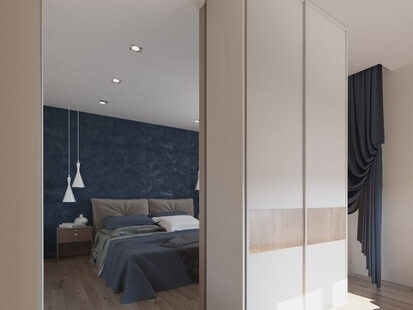 Фото № 1: Дизайн-проект спальни 17.6  м² стиль Модернизм для ЖК Новый город