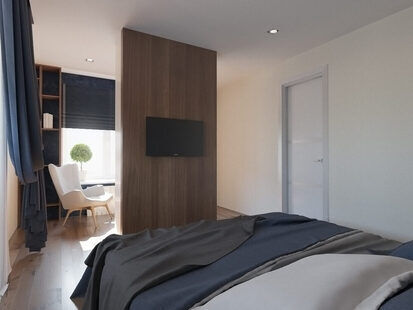 Фото № 2: Дизайн-проект спальни 17.6  м² стиль Модернизм для ЖК Новый город