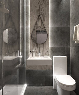 Фото № 2: Дизайн-проект совмещенного санузла 3.5  м² стиль Этнический для ЖК Петровский Квартал