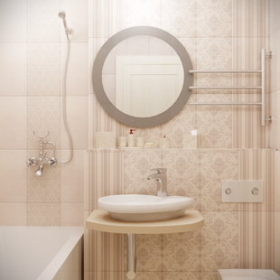 Фото № 1: Дизайн-проект совмещенного санузла 3.8  м² стиль Современная классика для ЖК Смайлино