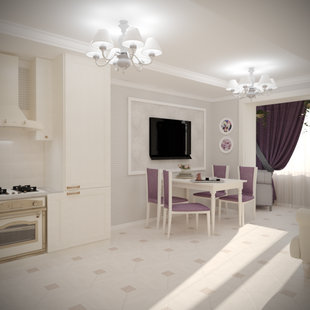 Фото № 1: Дизайн-проект кухни-гостиной 22.5  м² стиль Современная классика для ЖК Смайлино