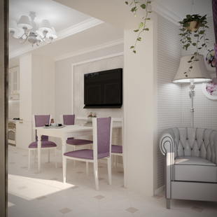 Фото № 2: Дизайн-проект кухни-гостиной 22.5  м² стиль Современная классика для ЖК Смайлино