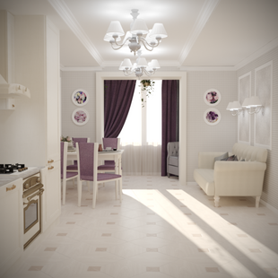 Фото № 3: Дизайн-проект кухни-гостиной 22.5  м² стиль Современная классика для ЖК Смайлино