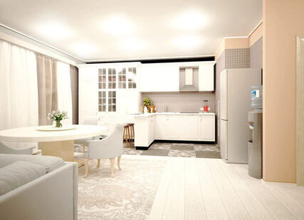 Фото № 3: Дизайн-проект кухни-гостиной 44.3  м² Контемпорари для ЖК Лайт Сити LS