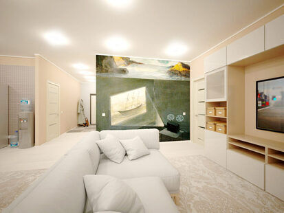 Фото № 1: Дизайн-проект кухни-гостиной 44.3  м² Контемпорари для ЖК Лайт Сити LS