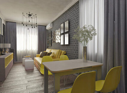 Фото № 1: Дизайн-проект кухни-гостиной 19.7  м² Контемпорари для ЖК Петровский Квартал