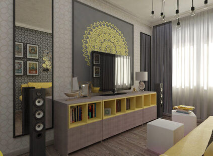 Фото № 2: Дизайн-проект кухни-гостиной 19.7  м² Контемпорари для ЖК Петровский Квартал