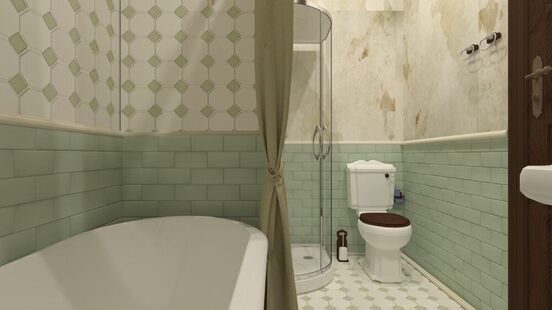 Фото № 2: Дизайн-проект совмещенного санузла 4.5  м² стиль Современная классика для ЖК Наследие