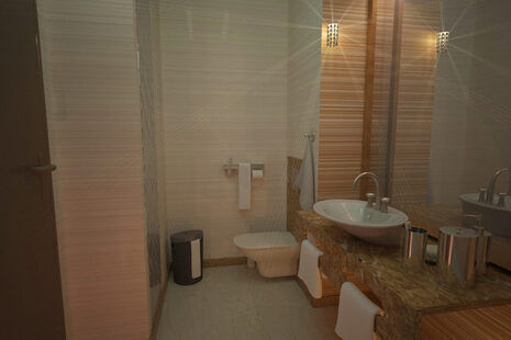 Фото № 1: Дизайн-проект совмещенного санузла 4.4  м² Современная классика для ЖК Наследие