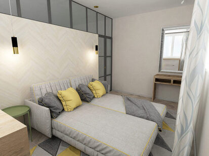 Фото № 1: Дизайн-проект спальни 10.5  м² Скандинавский стиль для ЖК Летняя резиденция