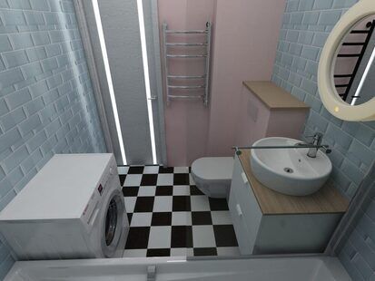 Фото № 2: Дизайн-проект совмещенного санузла 3.8  м² Скандинавский стиль для ЖК Летняя резиденция