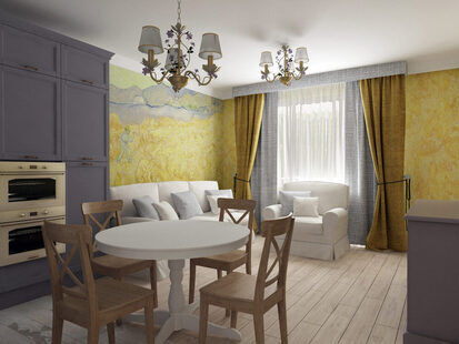 Фото № 1: Дизайн-проект кухни-гостиной 25.8  м² стиль Прованс для ЖК Серебряные звоны-2