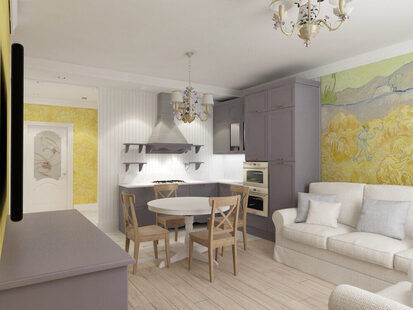 Фото № 2: Дизайн-проект кухни-гостиной 25.8  м² стиль Прованс для ЖК Серебряные звоны-2