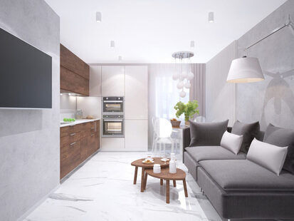 Фото № 1: Дизайн-проект двухкомнатной квартиры 74.0  м² стиль Модернизм для ЖК Летняя резиденция