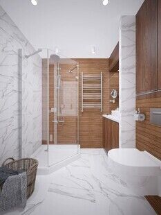 Фото № 2: Дизайн-проект совмещенного санузла 4.2  м² стиль Модернизм для ЖК Летняя резиденция