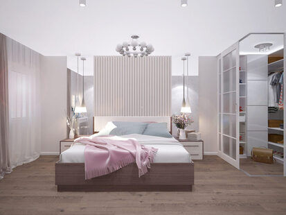 Фото № 2: Дизайн-проект спальни 17.5  м² стиль Модернизм для ЖК Летняя резиденция