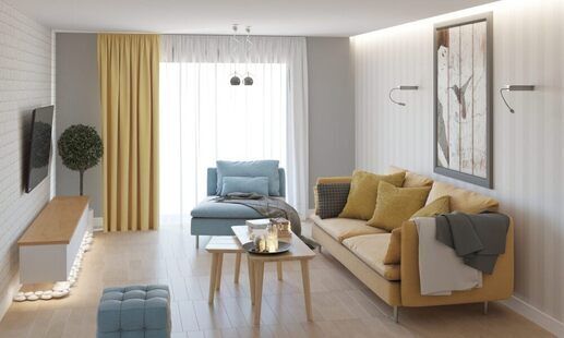 Фото № 2: Дизайн-проект однокомнатной квартиры 56.7  м² Скандинавский стиль для ЖК Урожайный