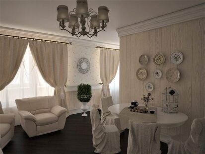 Фото № 1: Дизайн-проект трехкомнатной квартиры 75.5  м² стиль Прованс для ЖК Серебряные звоны-2