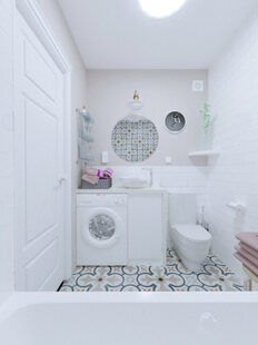 Фото № 1: Дизайн-проект совмещенного санузла 4.3  м² стиль Шведский для ЖК Серебряные звоны-2