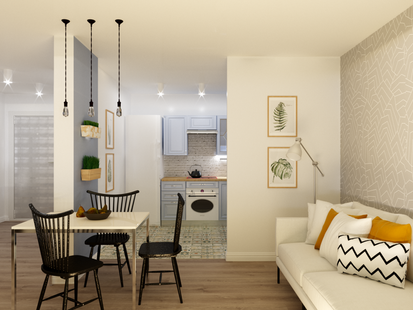 Фото № 1: Дизайн-проект зала 16.8  м² Скандинавский стиль для ЖК Серебряные звоны-2