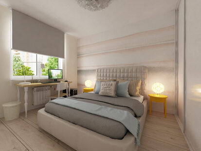 Фото № 1: Дизайн-проект спальни 13.5  м² Скандинавский стиль для ЖК Серебряные звоны-2