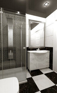 Фото № 1: Дизайн-проект совмещенного санузла 4.8  м² стиль Модернизм для ЖК Серебряные звоны-2