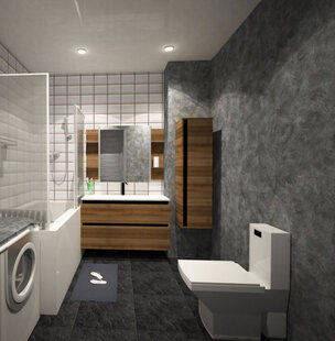 Фото № 1: Дизайн-проект совмещенного санузла 5.0  м² стиль Модернизм для ЖК Серебряные звоны-2