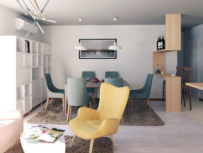 Фото № 1: Дизайн-проект зала 36.3  м² стиль Шведский для ЖК Серебряные звоны-2