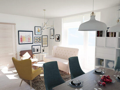 Фото № 2: Дизайн-проект зала 36.3  м² стиль Шведский для ЖК Серебряные звоны-2