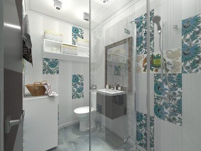 Фото № 1: Дизайн-проект совмещенного санузла 4.4  м² стиль Модернизм для ЖК Серебряные звоны-2