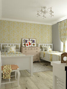 Фото № 1: Дизайн-проект однокомнатной квартиры 55.2  м² стиль Прованс для ЖК Серебряные звоны-2