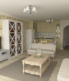 Фото № 4: Дизайн-проект однокомнатной квартиры 55.2  м² стиль Прованс для ЖК Серебряные звоны-2