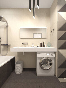 Фото № 1: Дизайн-проект совмещенного санузла 4.7  м² стиль Модернизм для ЖК Наследие