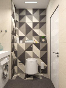 Фото № 2: Дизайн-проект совмещенного санузла 4.7  м² стиль Модернизм для ЖК Наследие