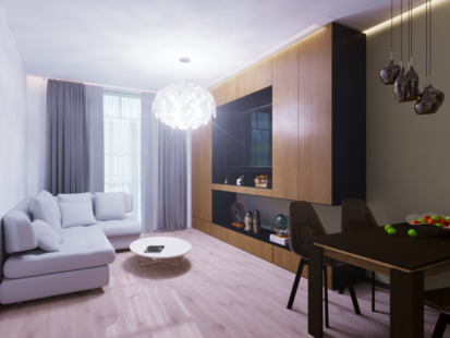 Фото № 1: Дизайн-проект кухни-гостиной 24.2  м² стиль Модернизм для ЖК Наследие