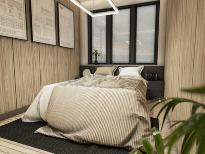 Фото № 1: Дизайн-проект спальни 11.4  м² стиль Минимализм п-44т