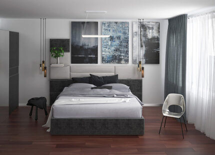 Фото № 1: Дизайн-проект спальни 14.2  м² стиль Минимализм для ЖК Серебряные звоны-2