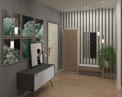 Фото № 1: Дизайн-проект прихожей 6.8  м² стиль Минимализм для ЖК Серебряные звоны-2