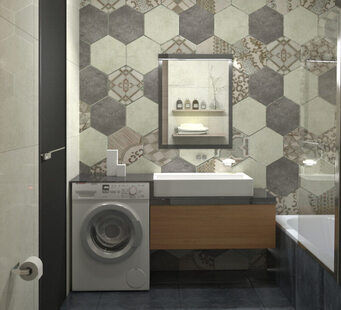 Фото № 1: Дизайн-проект совмещенного санузла 3.5  м² стиль Минимализм для ЖК Серебряные звоны-2