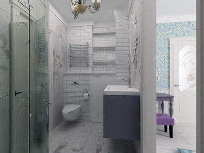 Фото № 1: Дизайн-проект совмещенного санузла 4.3  м² стиль Прованс для ЖК Серебряные звоны-2